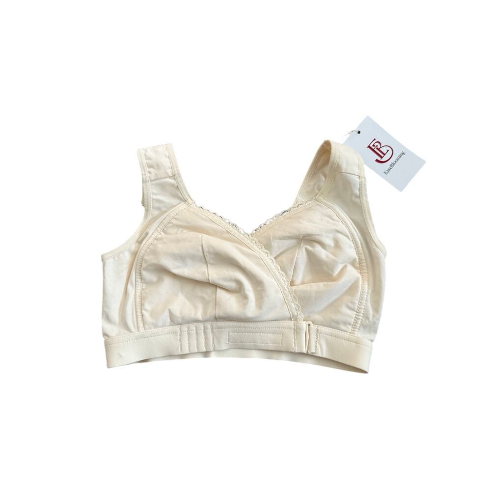 NWT EaseBlooming Front Closure Wireless Cotton Comfort Bra Ivory S